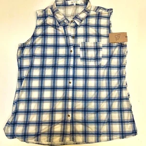 Eden & Olivia Women's Blue & White Plaid Shirt Sleeveless Button Up 2X - Picture 1 of 1