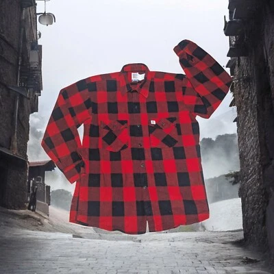 VTG BIG BILL Flannel Men's Large Red Black Shirt BUFFALO Plaid Thick Work Wear - Image 1 of 4