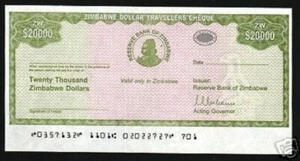 ZIMBABWE 20000 DOLLARS P-18 2003 UNC TRAVELRS CHEQUE RARE MONEY BANK NOTE - Picture 1 of 4