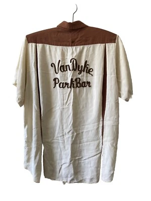 Vtg 50s Chain Stitch loop collar bowling Shirt M cheswick service Detroit - Image 1 of 4