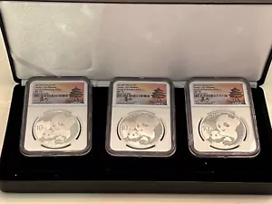 2019 CHINA 3 pc SET 30g .999 FINE SILVER PROOF PANDA COINS. (3) DIFFERENT MINTS - Picture 1 of 12