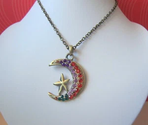 Conjunto colgante media luna con estrella cristal colores y cadena 45 cm bronce - Imagen 1 de 4