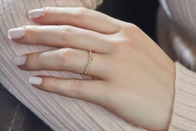 Diamond Cluster Ring in 14k Rose Gold / Unique Diamond Stackable Ring/ Diamond  - Image 1 of 4