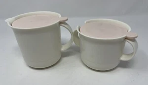 Tupperware Vintage Coffee Creamer & Sugar set Ivory Beige w/ Pink Lids 2309 2310 - Picture 1 of 12