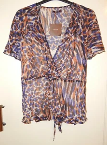 Savoir Navy Brown & Beige Semi Sheer Top & Beige Camisole Size 28 - NEW With Tag - Picture 1 of 6