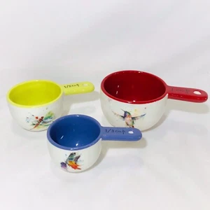 Set of 3 Ceramic Measuring Cups Nature Themed Watercolor Primary - Picture 1 of 7