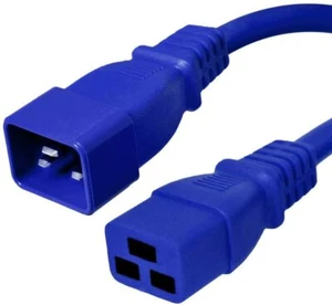 15 PACK LOT 1ft IEC C20 - C19 Blue Power Cord 12AWG 20A/2500W 100-250V 0.3M - Afbeelding 1 van 1