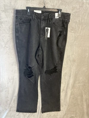 Judy Blue Jeans 18W High Waist Rigid Magic Destroy 90's Straight  Black 36x33 - Image 1 of 4