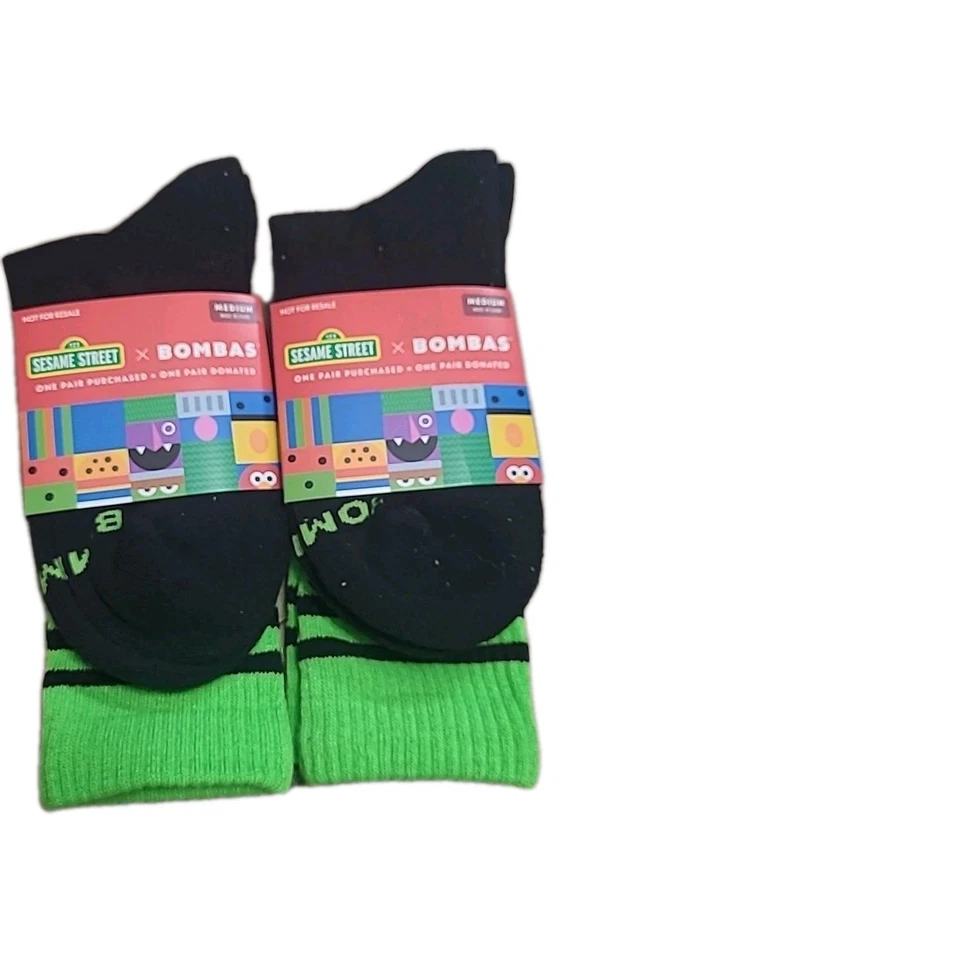 NUEVO Lote de 2 Calcetines Bombas Sesame Street Elmo Juvenil Talla MEDIANA NEGROS/VERDES Foto 1 de 4
