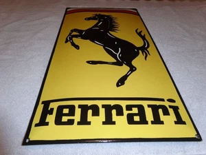 VINTAGE FERRARI CAR DEALERSHIP 23" CONVEX PORCELAIN METAL HORSE ADVERTISING SIGN - Picture 1 of 24