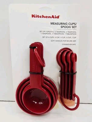 KitchenAid Measuring Cups and Measuring Spoon Set Red and Black Secure Grip New - Image 1 of 4