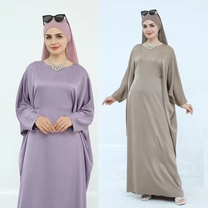 Dubai Maxikleid mit Fledermausärmeln Abaya Damen Kaftan arabischer Morgenmantel Türkei Ramadan Kleid - Bild 1 von 28