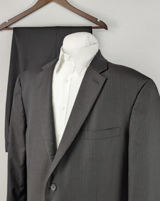 Tasso Elba Wool Suit Mens 46R Jacket 40x27 Pant Brown Pinstripe Single Vent - Image 1 of 4