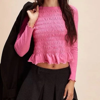 NUEVO CON ETIQUETAS FREE PEOPLE We The Free Sylvie Top Manga Larga Pequeño Rosa  Foto 1 de 4