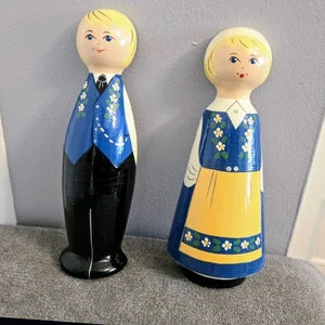 Vintage Swedish Wood Doll Figures Wall Hangings Man Woman Scandinavian Folk Art  - Picture 1 of 7