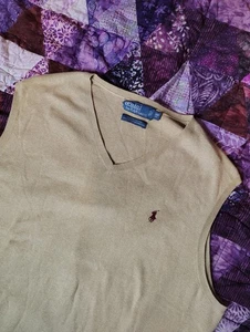 Vintage Polo Ralph Lauren Pullover Weste Herren 2XB (Big) Beige Hellbraun Pima Baumwolle - Bild 1 von 7