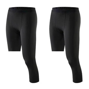 Men's 3/4 One Leg Compression Tights Athletic Leggings Quick Dry Gym Leggings - Picture 1 of 10