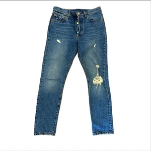 Pantalones de mezclilla ajustados Levi's Premium 501s botón mosca lavado medio rígidos desgastados - Imagen 1 de 10