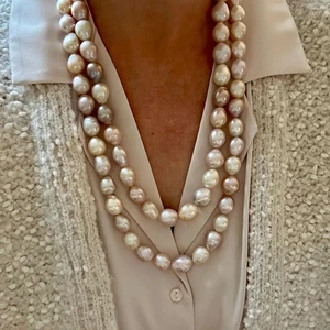 Large 14mm Mauve Pink Baroque Pearl Necklace Choker - Picture 1 of 8