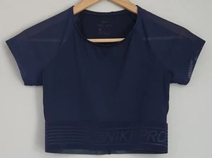 Women's Nike Pro Dri-FIT Short-Sleeve Cropped Graphic Top in Navy - Size Small - Picture 1 of 5