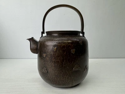 Y9610 KETTLE bule de cobre bule de chá Wave Chidori pássaro assinado Japão antigo - Imagem 1 de 4