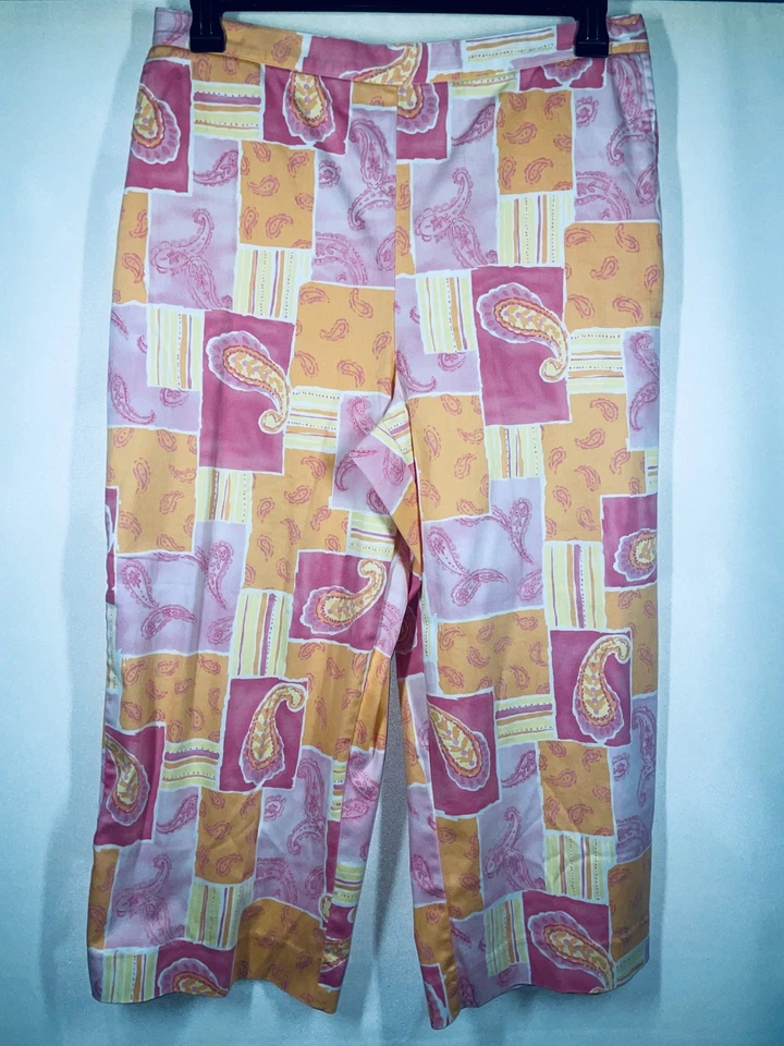 Pantalones Alfred Dunner Mujer Talla 14 Capri Elastizados Naranja Rosa Paisley De Colección Foto 1 de 4
