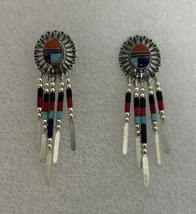 Orecchini Nativi Americani QT Gioielli Argento Sterling 925 Perline - Foto 1 di 5