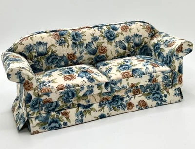 Sofá floral de gran tamaño 1:12 para casa de muñecas muebles de sala de estar en miniatura Foto 1 de 4