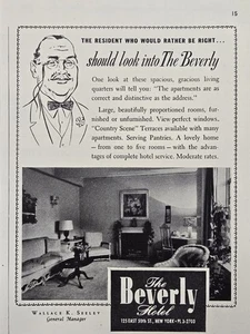 Anuncio impreso The Beverly Hotel Spacious Gracious Living Quarters 50th St NY 1942 - Imagen 1 de 4