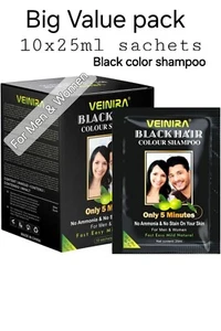 10 x Veinira BLACK Hair Dye Shampoo Man Womens colour Ladies Natural Beard - Picture 1 of 5