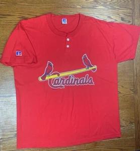 Vintage 1996 Russell Athletic St. Louis Cardinals Henley BP Shirt Sz XL Red MLB - Bild 1 von 10