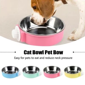 Pet Dog Cat Puppy Stainless Steel Hanging Food Water Bowl Feeder UK - Picture 1 of 12