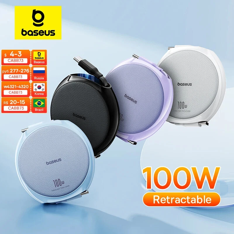 Cable USB C retráctil Baseus cable de 100 W para MacBook iPad cable de carga rápida - Imagen 1 de 4