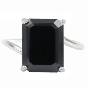 3,65 Karat Achteck Form Natürlich Erdabgebaut Schwarz Diamant Ring Im 925 Silber - Bild 1 von 4