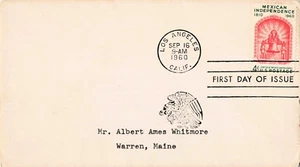 1960 4¢ Mexican Independence Day Sept 16 First Day Issue Los Angeles Cancel - Picture 1 of 1