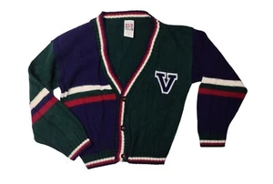 Red Camel Varsity Style Cardigan Sweater Youth Boys Size M Green Block Letter - Picture 1 of 6