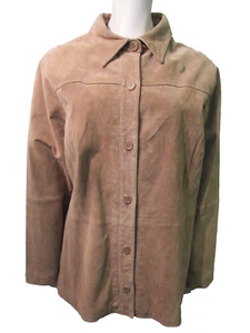 Relativity Leather Coat Women's 1X Tan 100% Genuine Suede Button Up Jacket - Picture 1 of 9