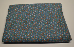2 YARDS COTTON FABRIC vintage retro LIGHT BLUE FLORAL orange white small dainty - Picture 1 of 2