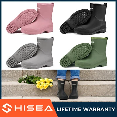 Botas de lluvia de goma impermeables cortas Chelsea para mujer HISEA botas de agua de trabajo de barro Foto 1 de 4