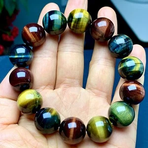85G Natural Double Blue-Yellow Tiger's eye Crystal Beads Bracelet - Picture 1 of 21
