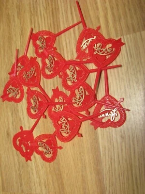 Lot of 15 Vintage Plastic Valentine's Day Cupcake toppers  Picks hearts - Image 1 of 4