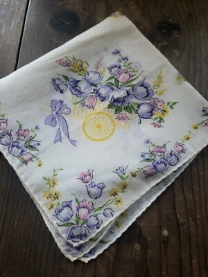 De Colección Pañuelo Cuadrado MCM Floral Púrpura Aproximadamente 12" Cuadrado Boda Carro de Flores Foto 1 de 4