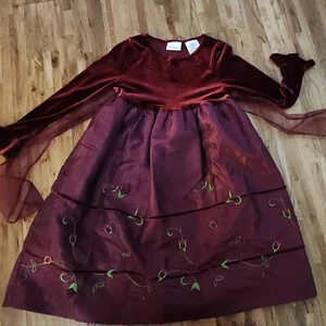 Girls 6X George Wine/Crimson Red Velvet Long Sleev Holiday/Party/Christmas Dress - Picture 1 of 9