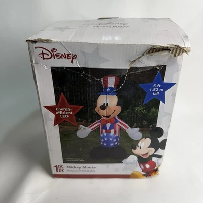 Disney 5 pies LED Mickey Mouse American Patriótico Tío Sam Inflable Soplado por Aire Foto 1 de 2