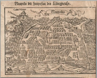 1572 NAPLES ITALY MAP from SEBASTIAN MUNSTER COSMOGRAPHIA antique NEAPOLIS - Image 1 of 2
