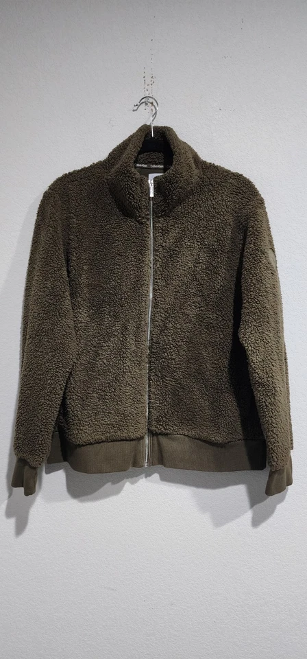 Chaqueta polar para mujer Calvin Klein verde oliva con bolsillos talla XL cremallera completa Foto 1 de 4