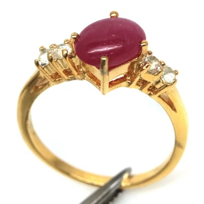 Thai Handmade 7 x 8 mm. Pink Ruby & White Zircon Birthstone Ring Size 7.5 - Image 1 of 4