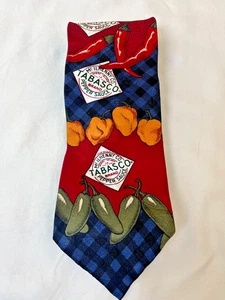 Vintage Tabasco Krawatte 100 % Seide Chilischote Krawatte würzig Neuheit Lebensmittelmotiv - Bild 1 von 4