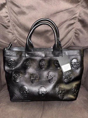 NUEVO IO PELLE Italia 3D Calavera Guijarro Cuero Mediano Bolso Bandolera Negro Correa Foto 1 de 2