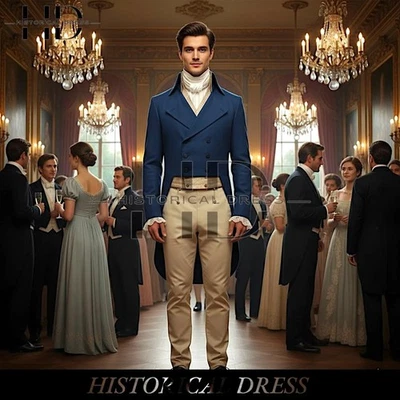 Men's Navy Wool Regency Tailcoat: 18th Century Reenactment Costume - Image 1 of 4